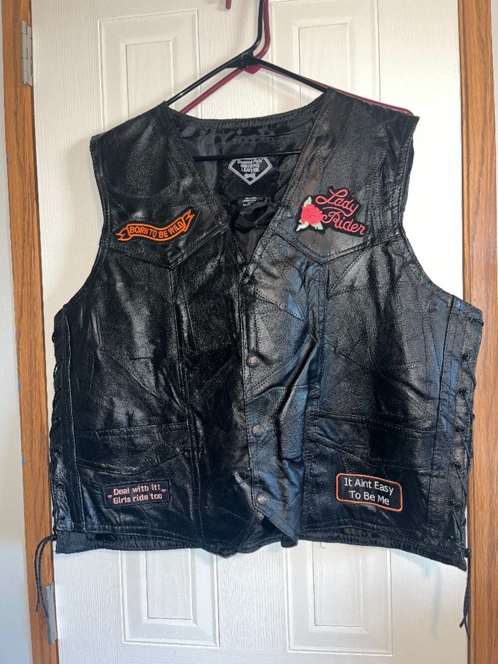 Women's Diamond Plate Genuine Leather "Lady Rider" Biker Vest Sz XL Very Nice!